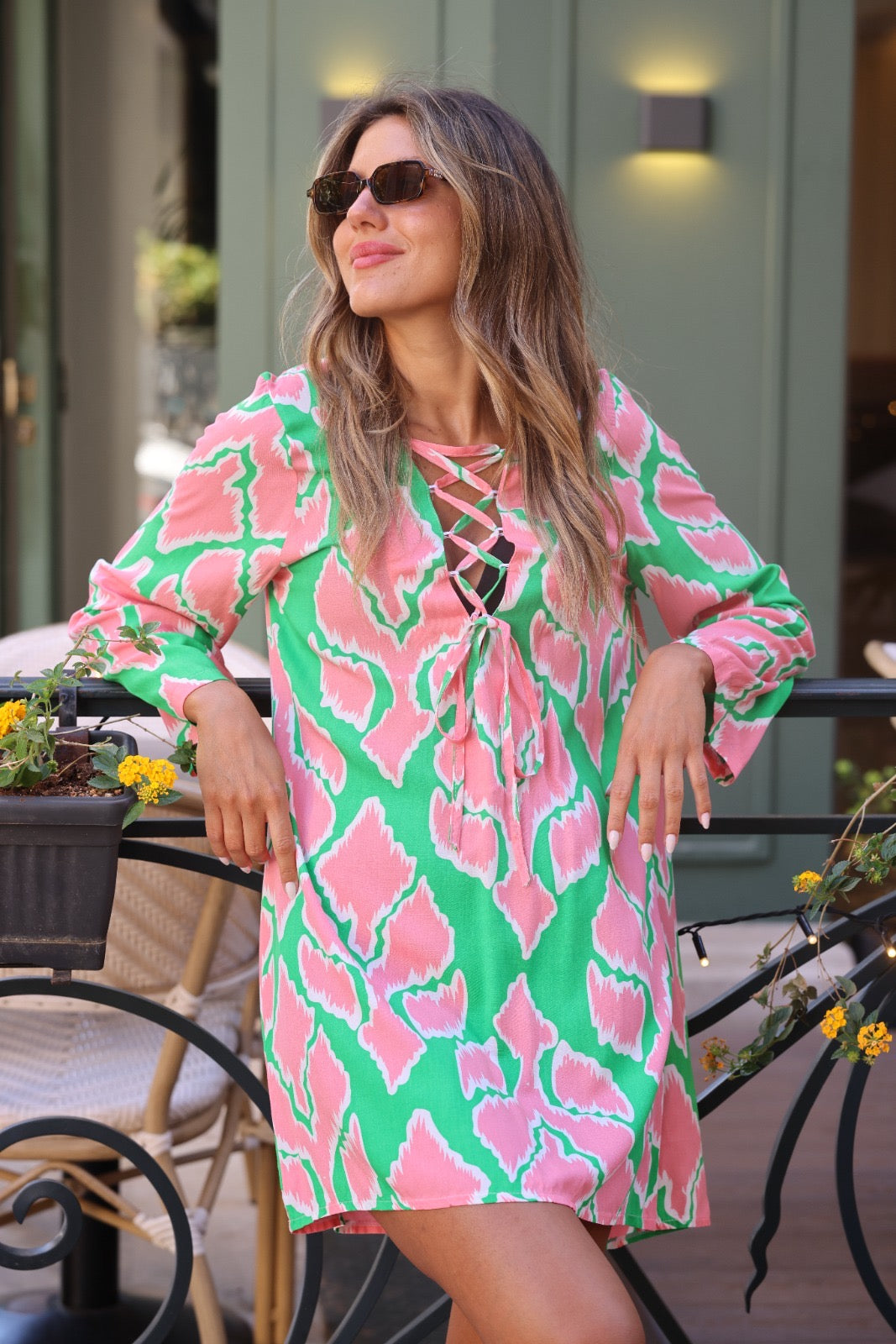 X Dress Short Green Pink