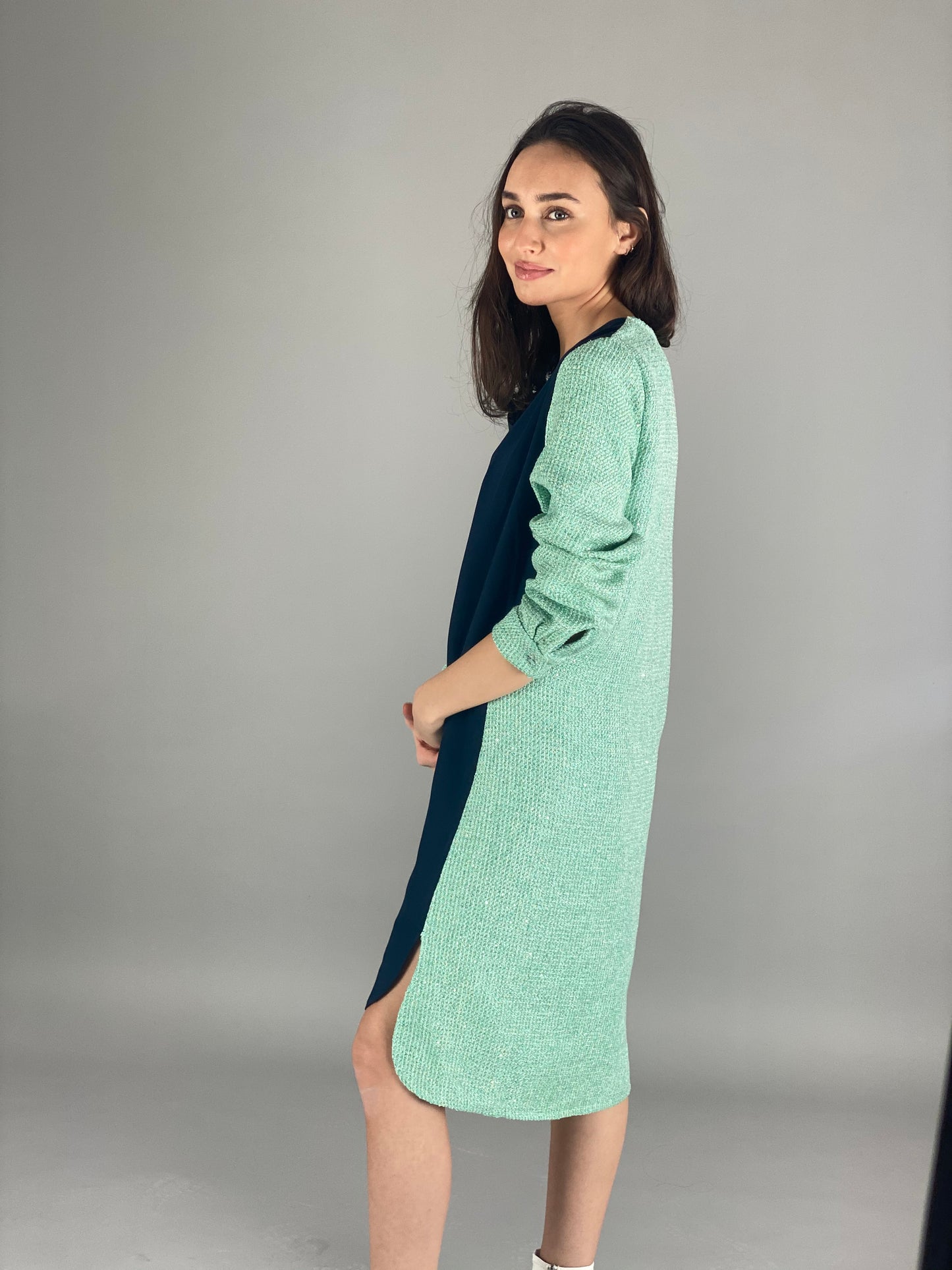 Tweed Dress - Navy/Turquoise