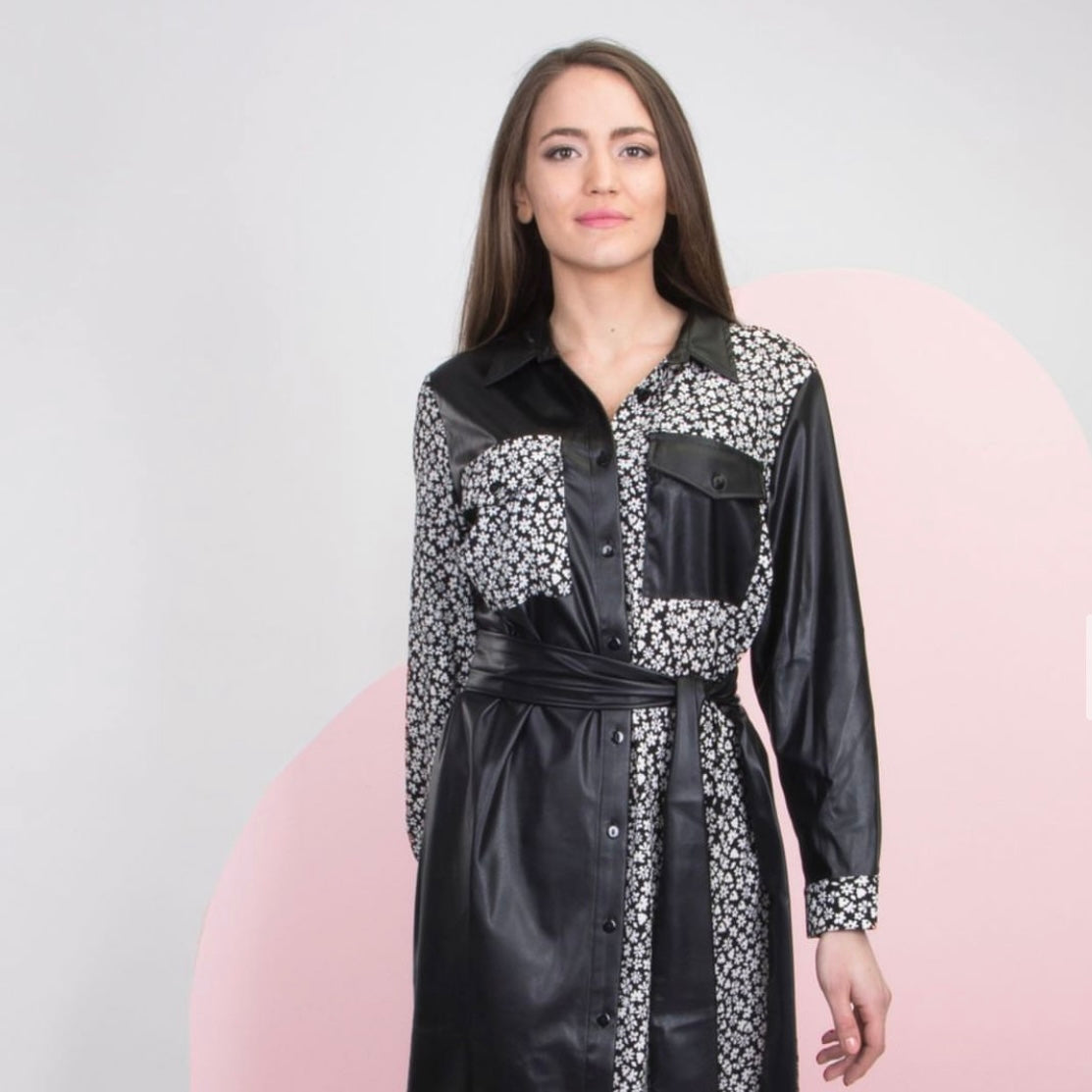 Salwa Dress - Leather/Flower