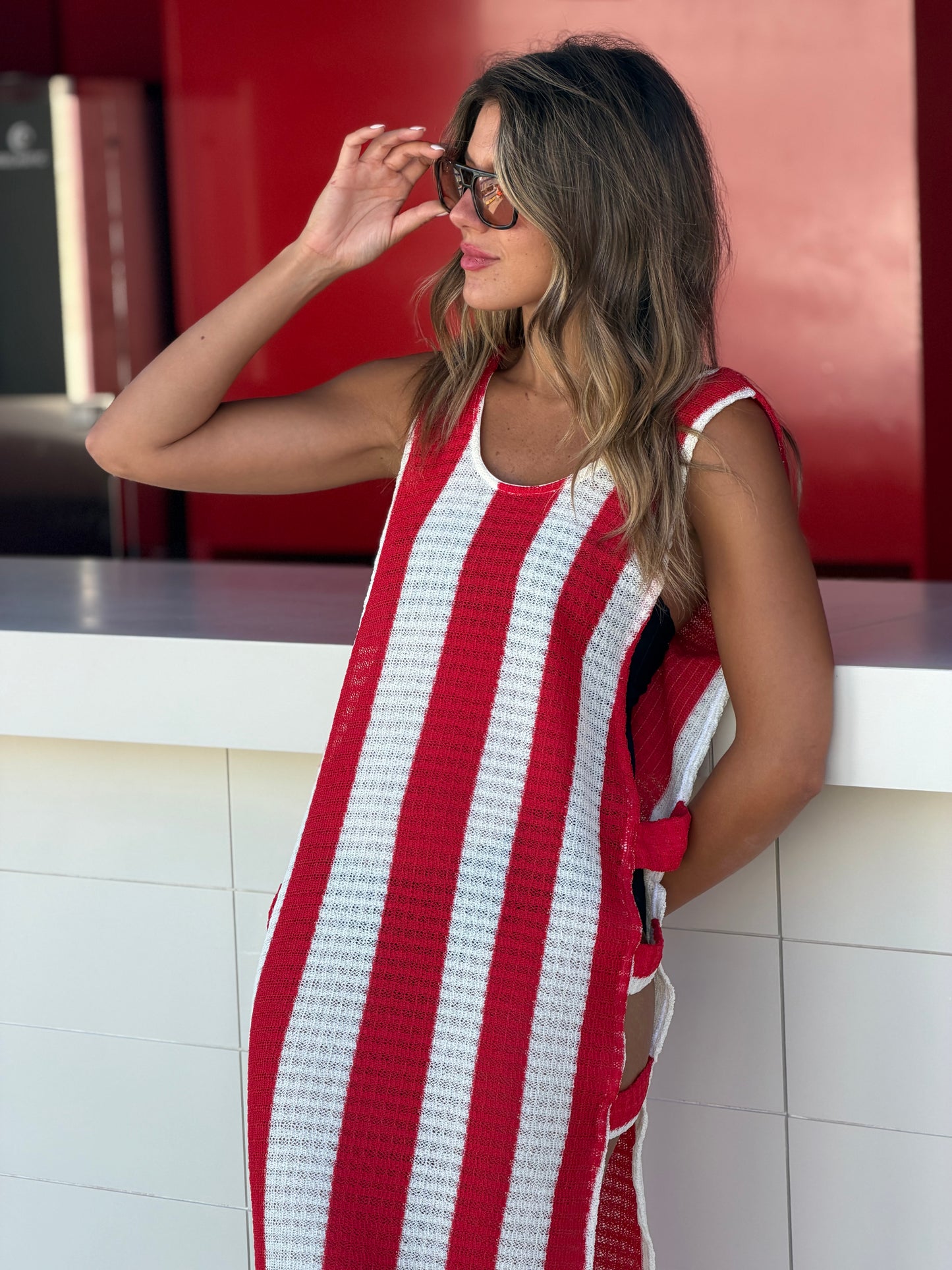 3 Stripes Cover Up White Red