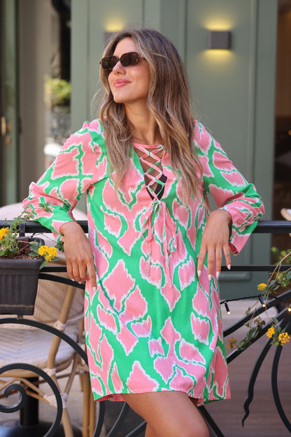 X Dress Short Green Pink